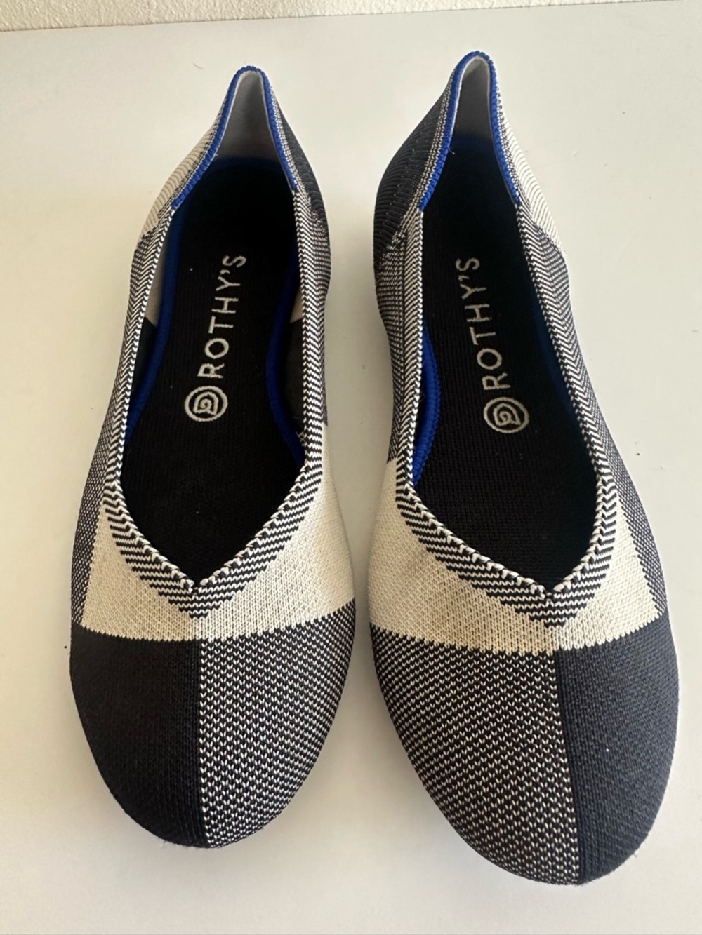 Rothy's Black & Cream Pointed Knit Ballet Flats